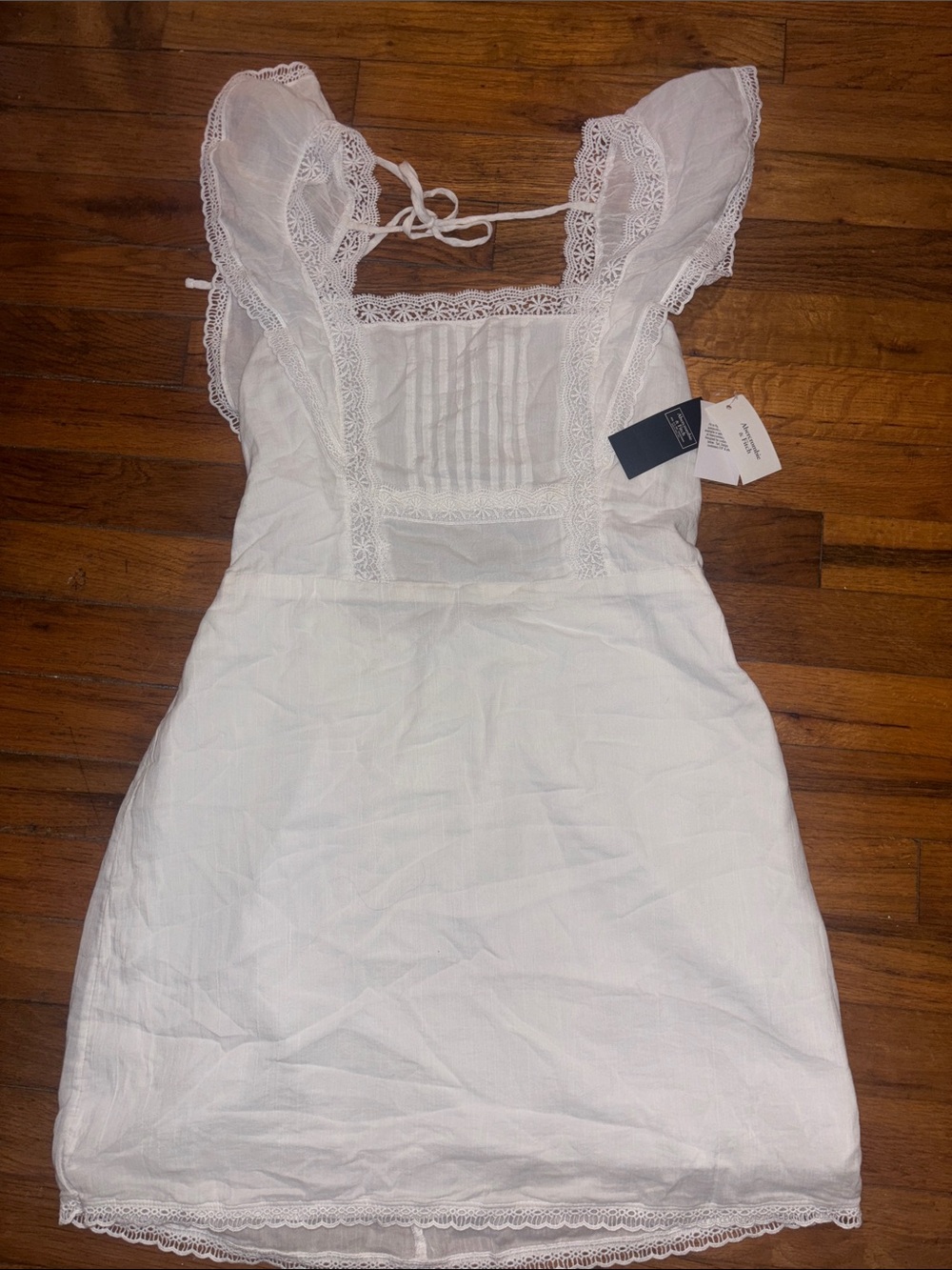Abercrombie & Fitch White Lace-Trim Dress with Navy Tag